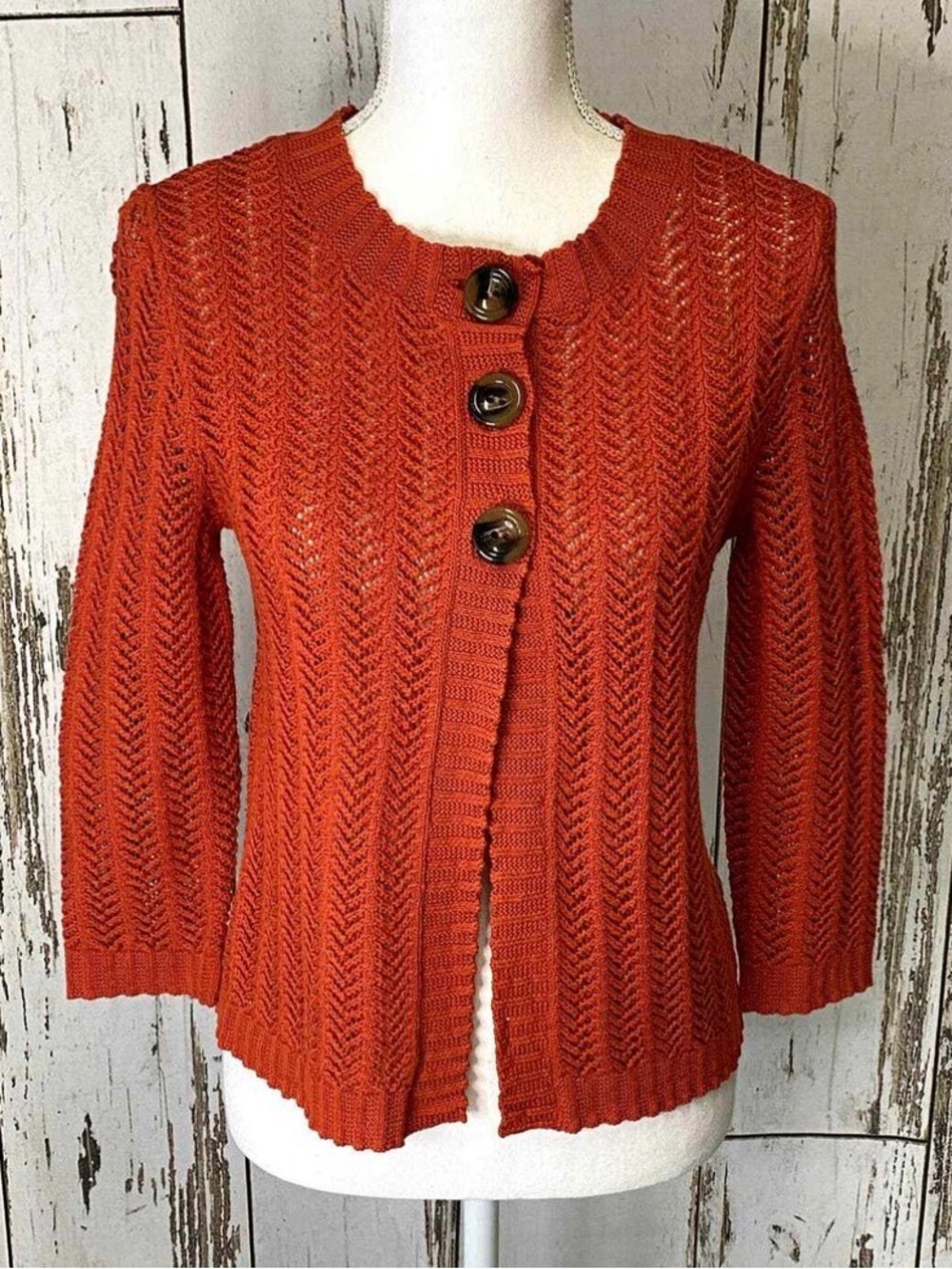 Jones New York Openwork Button-Front Cardigan Sweater - Burnt Orange